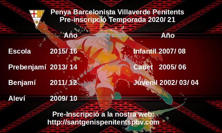 PRE – INSCRIPCIÓ TEMPORADA 2020-21
